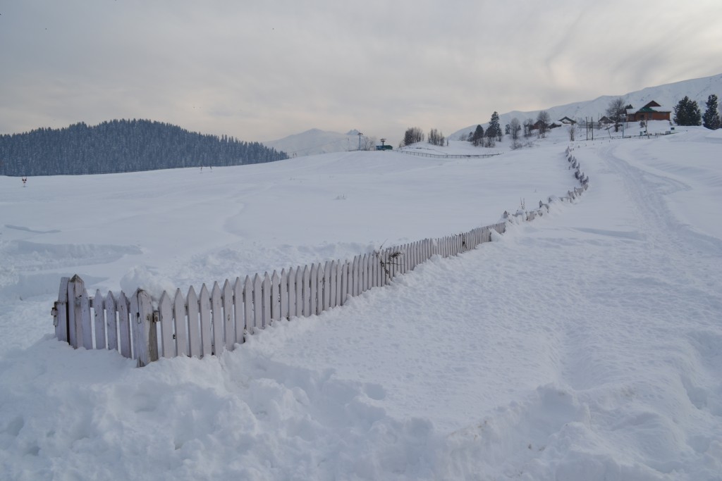 The golf course covered in snow