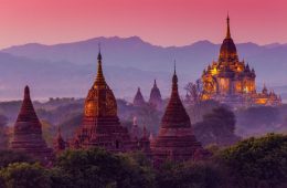 Ancient temple in bagan after sunset