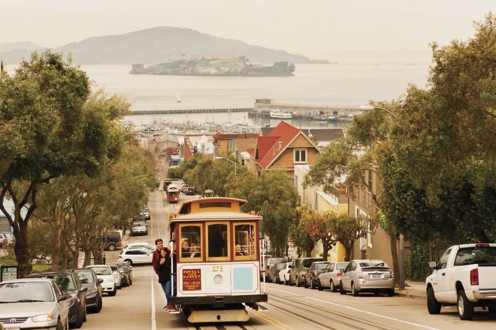 A cable car on Hyde Street in San Francisco.