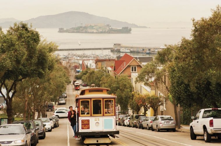 A cable car on Hyde Street in San Francisco.