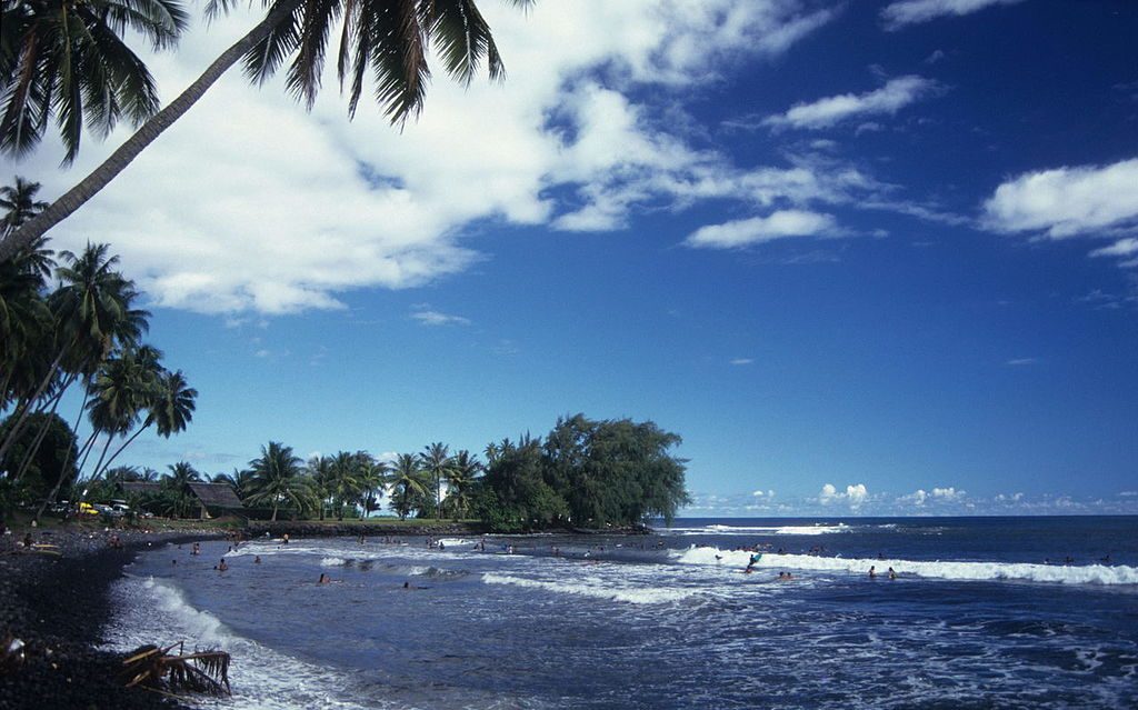 Black volcanic beach in Tahiti 